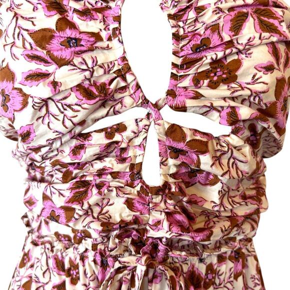 Jason WU Halter Strapless Floral Smocked Midi Dress in Pink Brown Women's Small - Picture 4 of 15